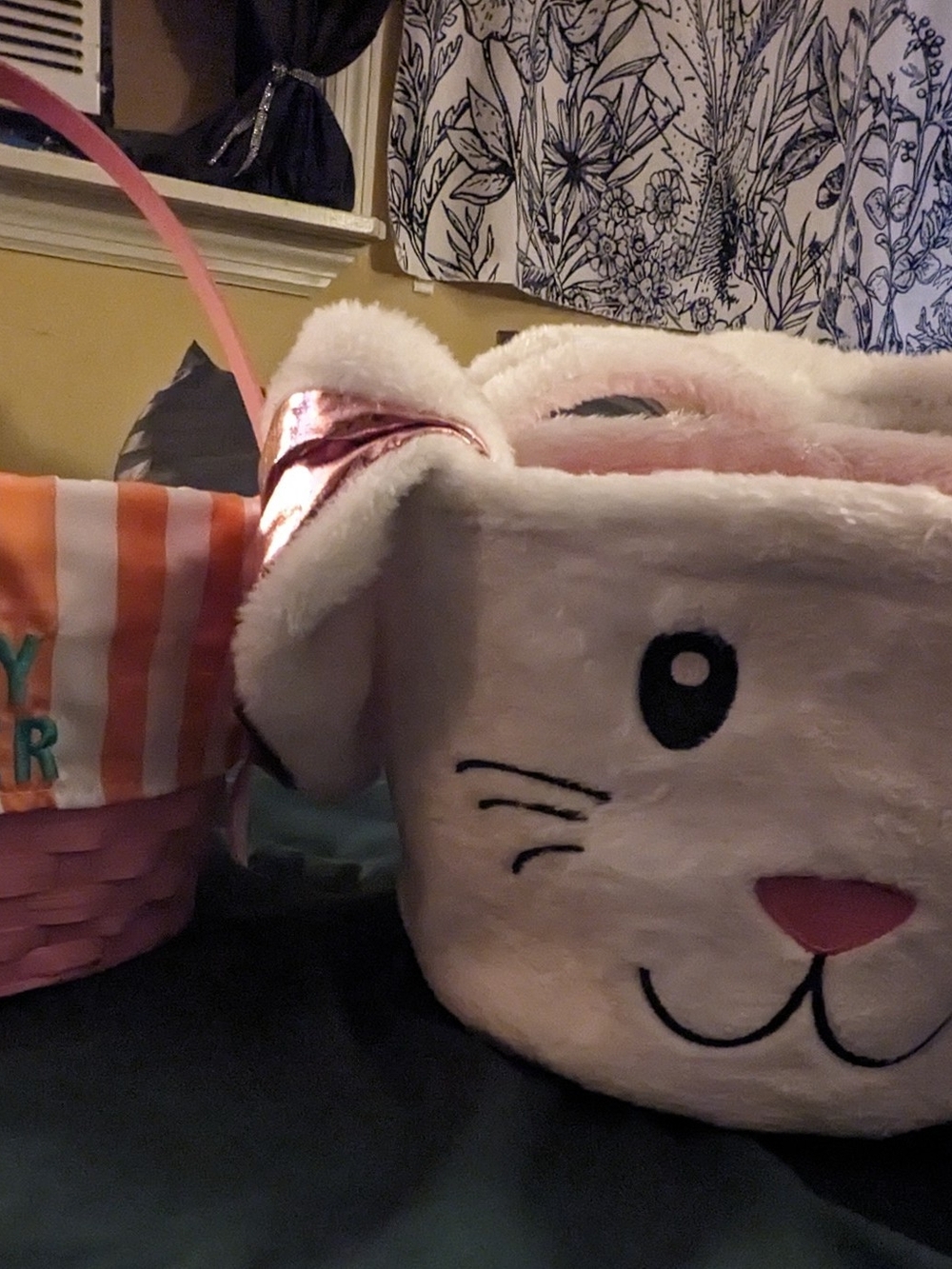 Plush Bunny Easter Basket - Pink & White